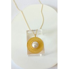 Ασημένιο κολιέ επίχρυσο σπιράλ με μαργαριτάρι στο κέντρο (SN181)